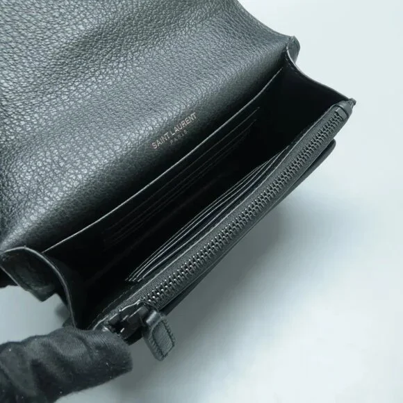 100% Authentic SAINT LAURENT Sunset Mini Black Leather Shoulder Bag 1294-101724 - Picture 10 of 12